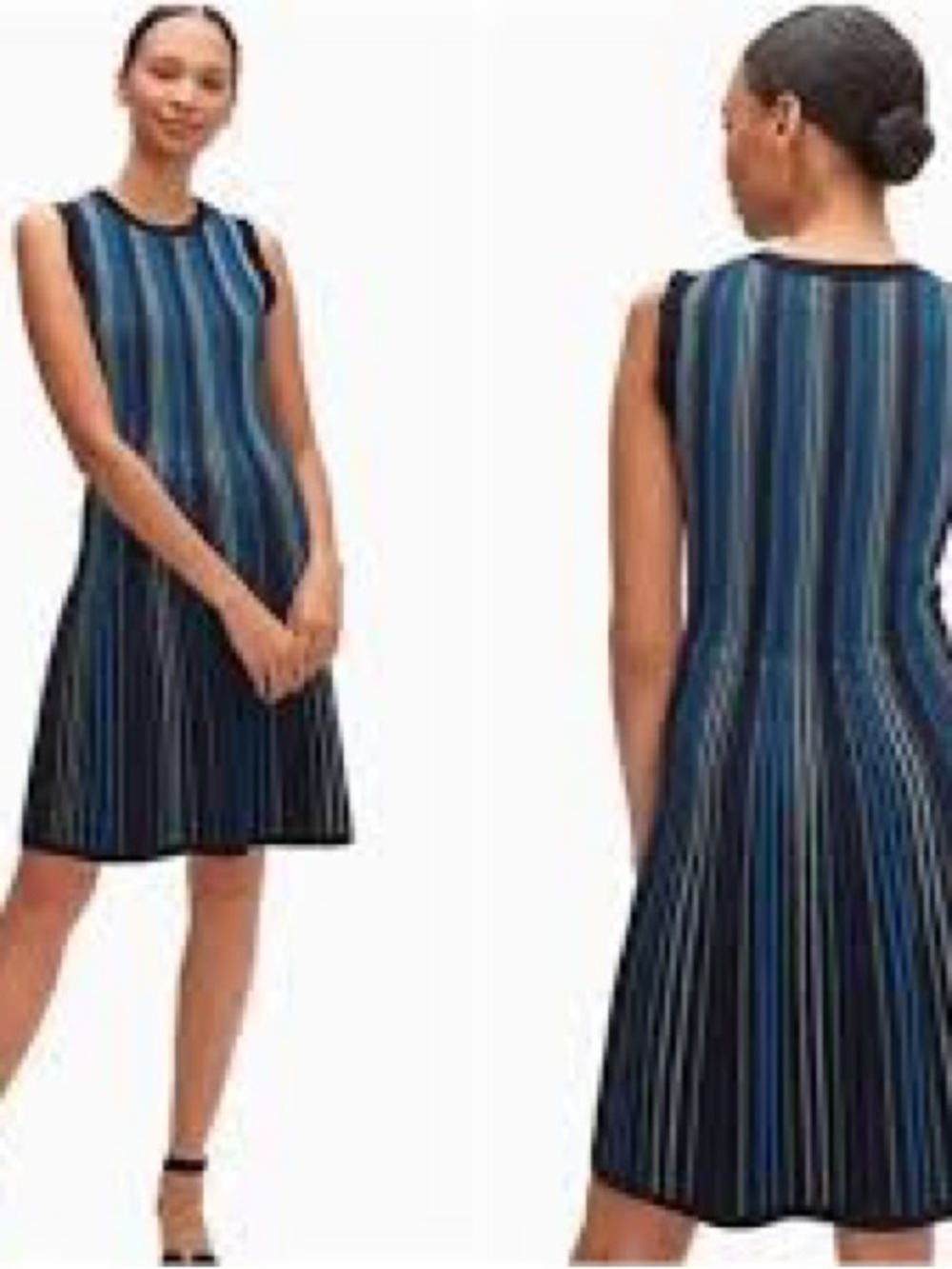 Kate Spade Sleeveless Textured Dress XL Blue, Black and White Fit & Flare